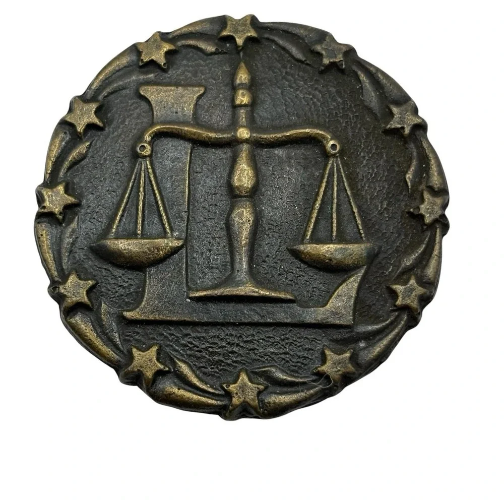 Bouwerie‎ Lane Brass Belt Buckle Libra Balance Celestial Vintage Round Horoscope